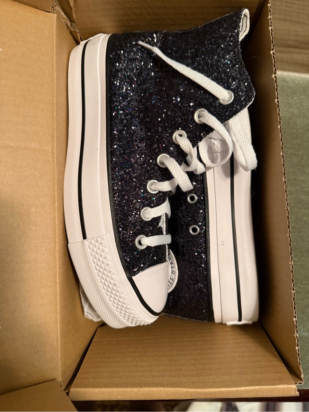 New Converse Platform High-Top Glitter Sneakers in Black